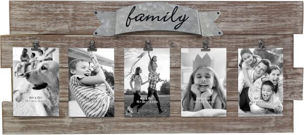 bulk purchase stonebriar rustic wood collage picture frame with clips and metal detail brown 26" x 11" trade price