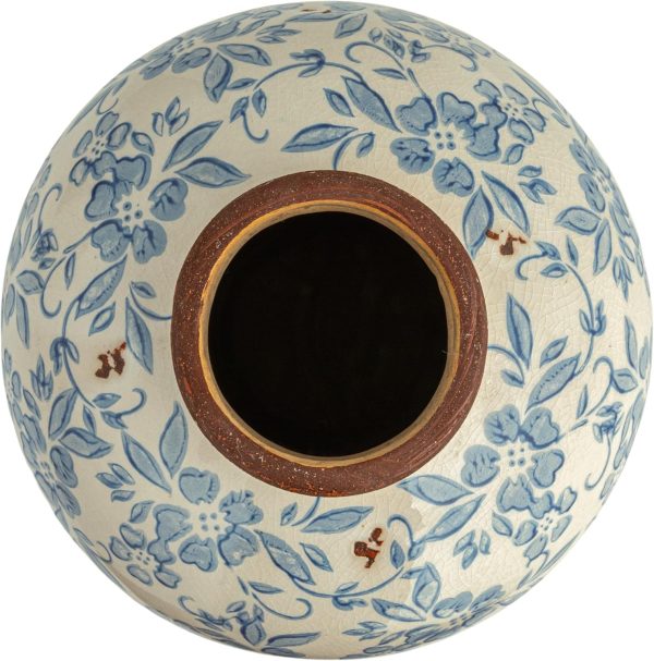 oem/odm services creative co-op df2720 8" h terracotta floral transferware pattern & crackle finish vase, blue affordable bulk deals