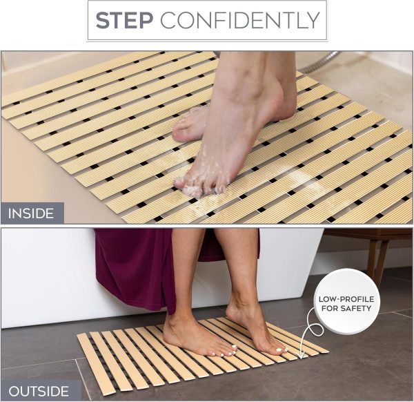manufacturer direct nativeskins faux bamboo bath mat, non-slip safety lining, bamboo shower mat, waterproof, quick-drying, mat for spa, sauna, bamboo mat, teak bath mat, bamboo rug - medium 16.9 x 25.2 inches trade price