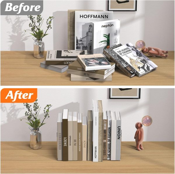 supplier direct acrylic bookends 4 pcs, clear book ends for shelves, transparent bookend organizer, book holder stand decorative, book stoppers for heavy duty books, cd, file, video games wholesale prices