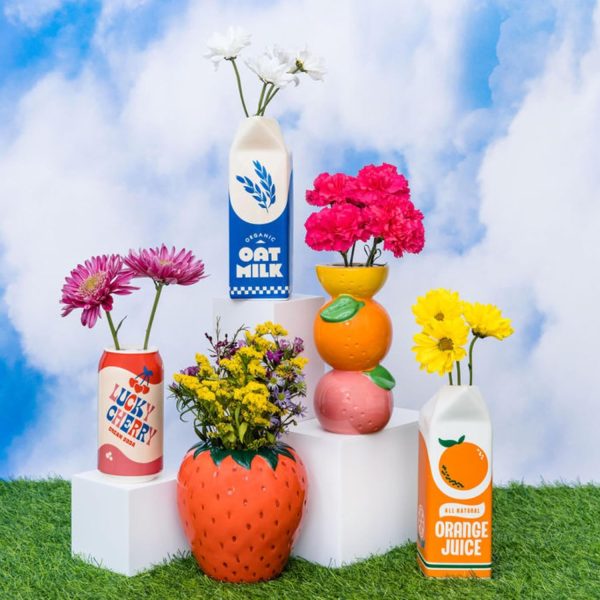 oem/odm services ban.do vintage inspired rise and shine decorative ceramic vase, unique home/kitchen/office accent, oat milk affordable bulk deals