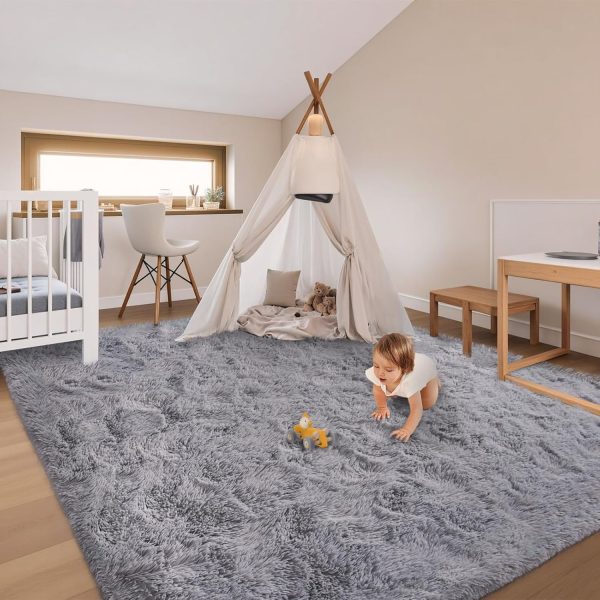 global sourcing soft grey rugs for bedroom living room, 4x6 feet modern indoor fuzzy shaggy area rug, non-slip fluffy furry rug for nursery kids room dorm room home decor, high pile plush floor carpet oem/odm services