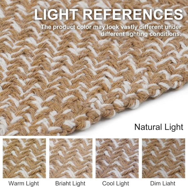 global sourcing collive small bathroom rug, 2' x 3' hand-woven low profile front entryway rug, tan cotton reversible washable kitchen mat modern farmhouse carpet for foyer bedroom back door decor oem/odm services