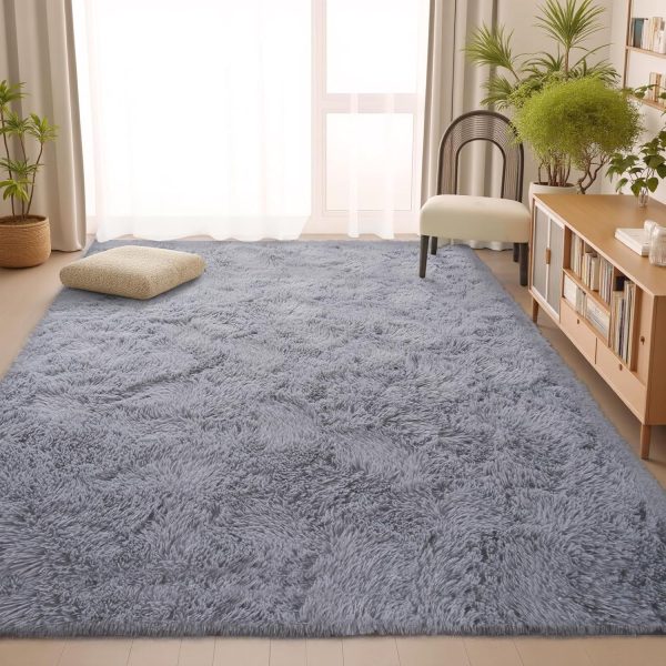 global sourcing soft grey rugs for bedroom living room, 4x6 feet modern indoor fuzzy shaggy area rug, non-slip fluffy furry rug for nursery kids room dorm room home decor, high pile plush floor carpet oem/odm services