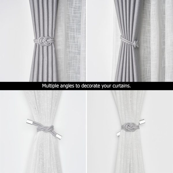 bulk purchase niceec 2 pack mini magnetic curtain tiebacks nordic simple style drape tie backs elegant hand weave rope knot decorative curtain holdbacks for home & office thin window drapery (silver grey) factory discount
