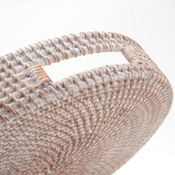 wholesale direct coffee table tray round rattan ottoman tray woven serving trays with handles for home and kitchen decorative white (large 14 inch x 2.8 inch) bulk purchase at factory prices