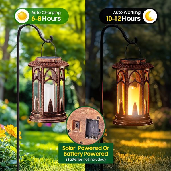 custom wholesale solar lanterns outdoor waterproof, 2 pack flickering flameless outdoor solar candle lantern, solar powered & battery powered hanging lanterns decorative outdoor for porch garden christmas decorations oem/odm services