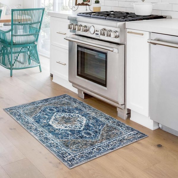 global sourcing kozyfly small area rug 2x3 ft rugs for entryway washable boho entry rug non slip door mat indoor entrance blue printed faux wool vintage printed kitchen rug throw rugs for entrance kitchen bathroom oem/odm services