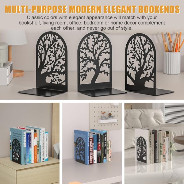 supplier direct vfine bookends 1 pair, black metal book ends, bookends for shelves, unique decorative tree book ends for shelves, book ends to hold books, book stopper, bookend for home office (style b) wholesale prices