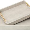 wholesale direct set of 2 shagreen serving tray with gold polished metal handles ivory wood decorative tray pu leather with brushed gold for coffee table ottoman console table bulk purchase at factory prices