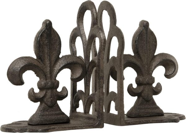 supplier direct creative co-op decorative metal fleur de lis bookends, brown, set of 2 wholesale prices
