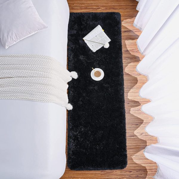 global sourcing chicrug soft runner rugs for bedroom living room plush fluffy rug 2x6 feet, shag furry area rug carpet non shedding for nursery children kids girls room home decorative, black oem/odm services