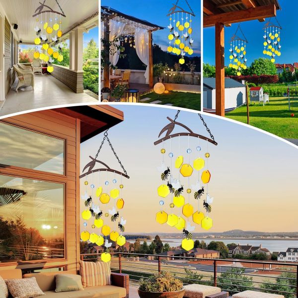 producer to buyer x-prek 23" bees wind chimes for outside, unique stained glass wind chimes garden decor, windchimes outdoors suncatcher gift for women, mom, grandma, unisex discounted pricing