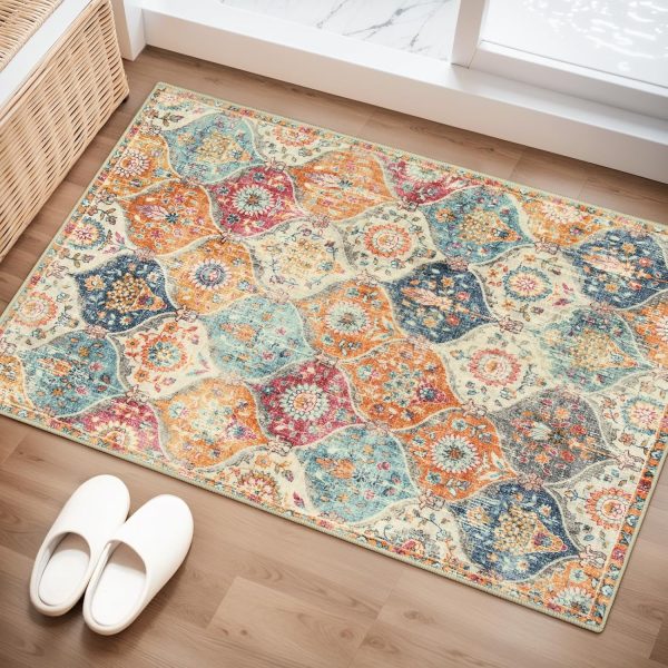 global sourcing lahome moroccan trellis area rug, 2x3 entry rug non-slip washable indoor door mat, small oriental accent throw rug for bedroom kitchen entryway bathroom (cream, 2x3ft) oem/odm services