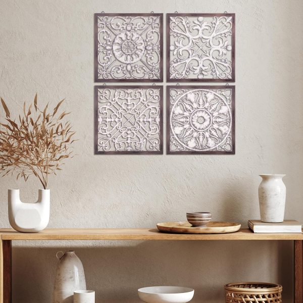bulk purchase tatuo 4 pcs wood wall art wall decor farmhouse wall decor for living room wooden decorative wood panels modern wall plaque for home kitchen dining room(brown, white,square) trade price