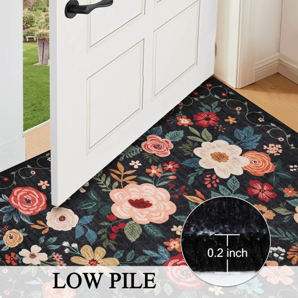 global sourcing dukino 2x3 rugs for entryway, floral indoor washable door mat, non slip boho small rug for kitchen, soft low pile throw rug, front door rug for entrance, bedroom, kitchen, laundry, bathroom, black oem/odm services