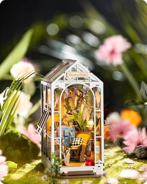 supplier direct rolife diy book nook kit garden house, diy miniature booknook kit 3d creative decorative bookend bookshelf insert 3d puzzle for adults, halloween/christmas decorations/gifts for adults (garden house) wholesale prices