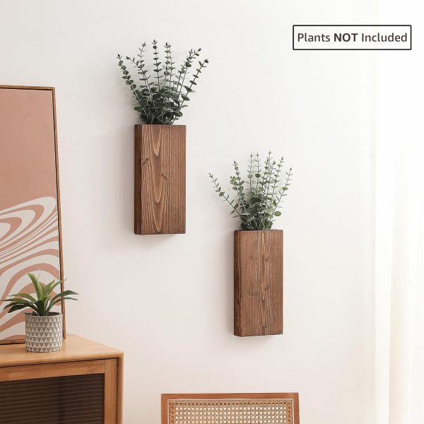 bulk purchase wood wall planter set of 2, wood wall pocket for greenery and dried flowers, indoor wood hanging vase, modern farmhouse wall decor for eucalyptus stems decorations (walnut) trade price