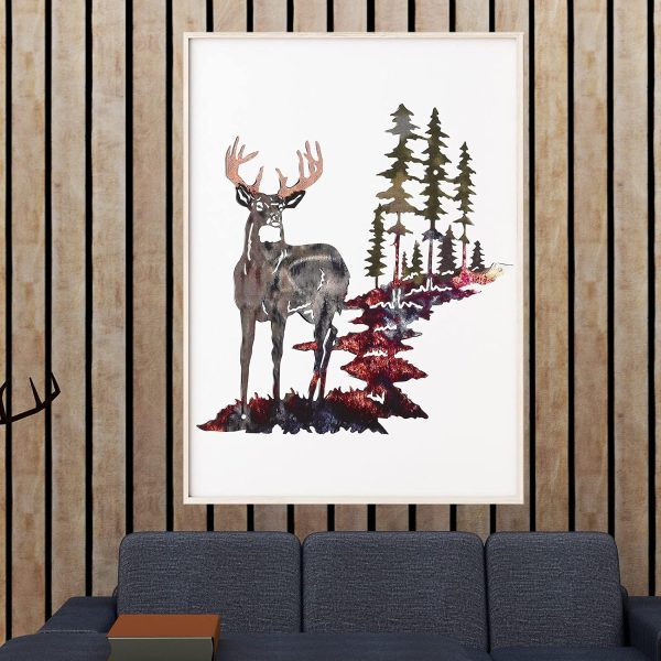 factory direct moxweyeni metal deer wall art forest deer wall decor metal tree wall art metal deer decor rustic forest hunting sign for living room bedroom bathroom indoor outdoor, 11.8 x 7.9 inch(bright color) volume discount