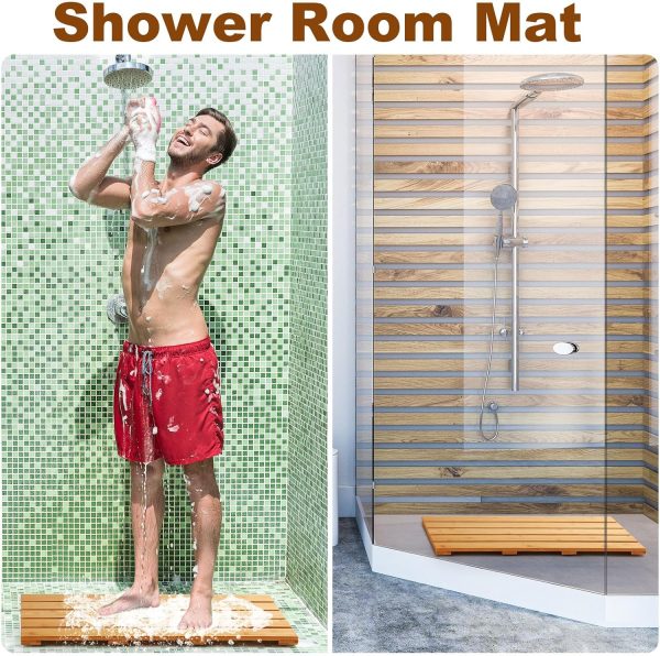 manufacturer direct 4 pcs summer bamboo bath mat sturdy waterproof bamboo shower mat natural wood bath mat wooden bathroom carpet for doorway bathroom kitchen indoor or outdoor spaces use, 21.26 x 14.17 inches trade price