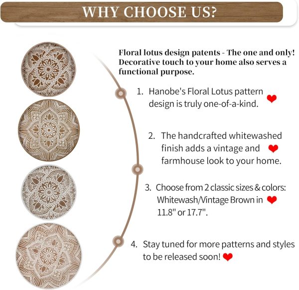 wholesale direct hanobe decorative serving tray round: farmhouse coffee table tray for ottoman boho wooden centerpiece rustic white washed mandala home decor living dining room kitchen counter display bulk purchase at factory prices