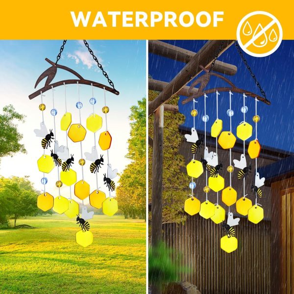 producer to buyer x-prek 23" bees wind chimes for outside, unique stained glass wind chimes garden decor, windchimes outdoors suncatcher gift for women, mom, grandma, unisex discounted pricing