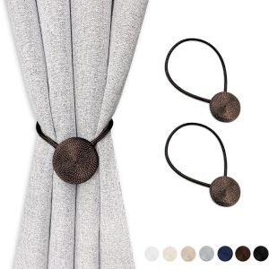 bulk purchase magnetic curtain tiebacks, brown curtain holders for drapes, stronge magnet drapery curtain ties set of 2, boho rope curtain holdbacks factory discount
