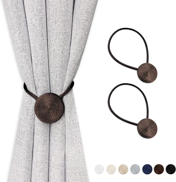 bulk purchase magnetic curtain tiebacks, brown curtain holders for drapes, stronge magnet drapery curtain ties set of 2, boho rope curtain holdbacks factory discount