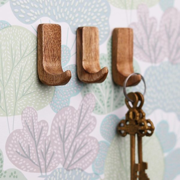 competitive pricing indian shelf 6 pack no damage wood wall hooks- small adhesive wall hooks- boho key decorative wall hooks for hanging- wood hangers- sticky coat hooks wall mount- towel hooks for bathroom wall mounted one-stop wholesale