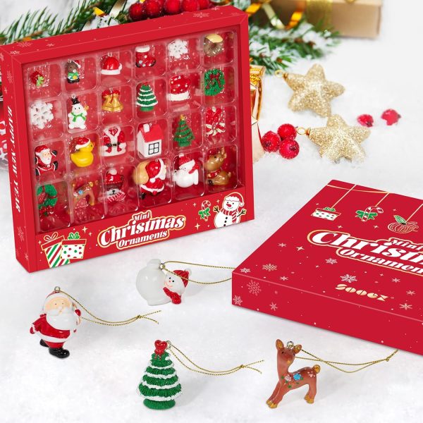 dropship from factory mini christmas ornaments, sooez set of 24 cute miniature resin christmas tree ornament figures advent calendar fillers, durable & well-crafted 3-d figurines with gold loops for easy hanging mass production supply