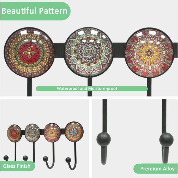 competitive pricing coat rack wall mounted with 4 hooks, round brown pattern decorative wall hooks for hanging hat, key, towel, purse, bag and robe, for entryway bathroom organizer hanger one-stop wholesale