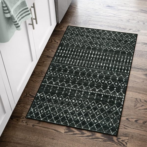 global sourcing beeiva moroccan washable entryway rug, vintage 2x3 rug non slip with rubberback, black thin geometric small rugs for entryway soft low-pile throw rugs for kitchen bathroom oem/odm services