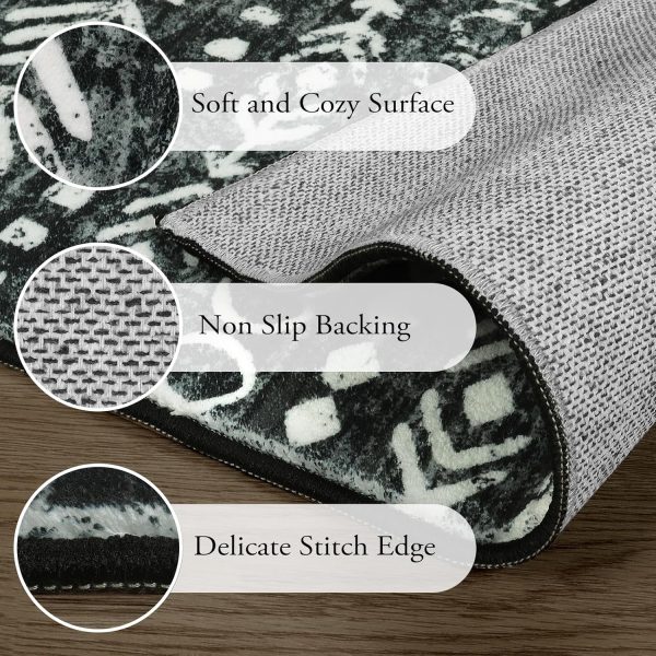 global sourcing lahome boho moroccan throw rug,washable black white 2x3 entryway rug non slip,low-pile soft bath mat rustic tribal kitchen farmhouse rugs for entry front door (2x3ft) oem/odm services