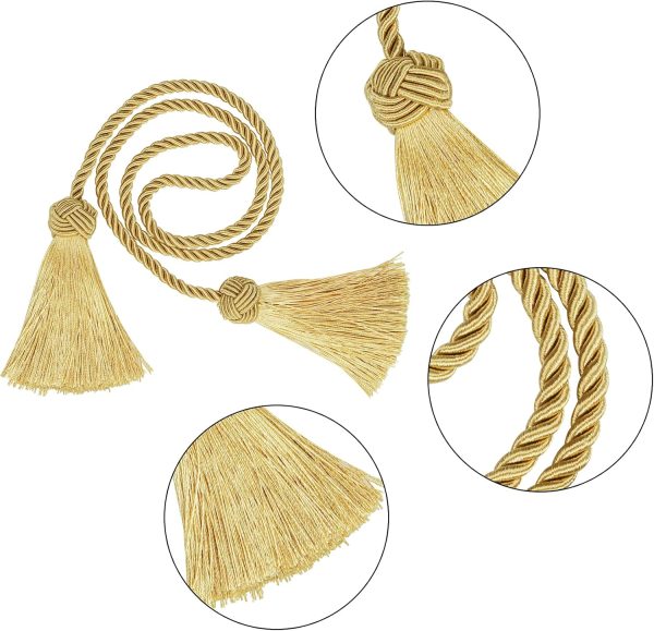 bulk purchase 4 pack curtain tiebacks window curtain tiebacks decorative tassels curtain tiebacks gold curtain tiebacks rope with tassels for home window curtain office decoration(gold) factory discount
