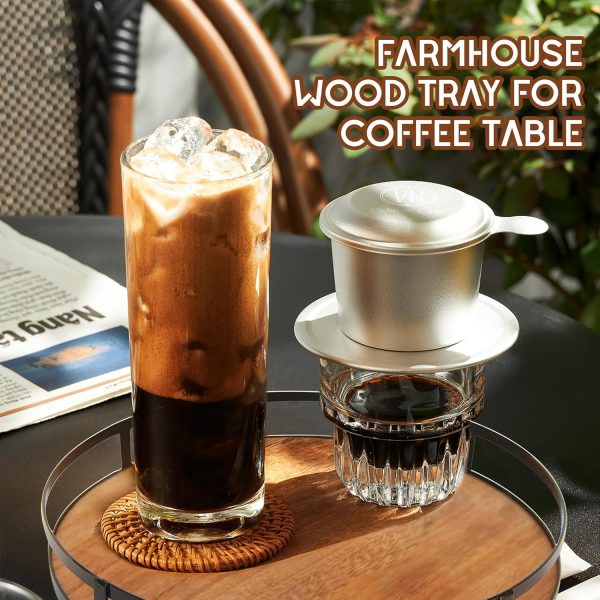 wholesale direct defined deco 12in decorative tray-round serving tray with metal handle-decorative trays for home decor,living room decor,coffee table decor,rustic wooden tray for kitchen table decor,dining table. bulk purchase at factory prices