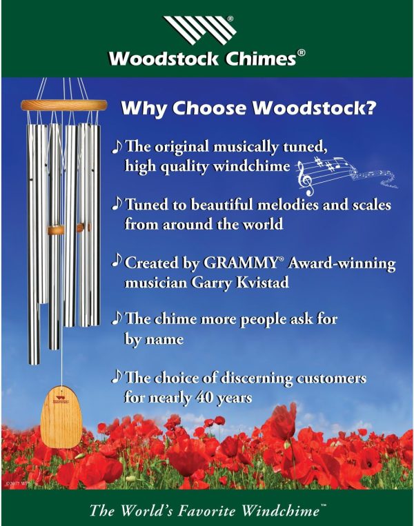 producer to buyer woodstock wind chimes pachelbel's canon in d, silver aluminum tubes, medium 32 - inch, deep toned windchime for outdoor decor for garden, patio, porch discounted pricing