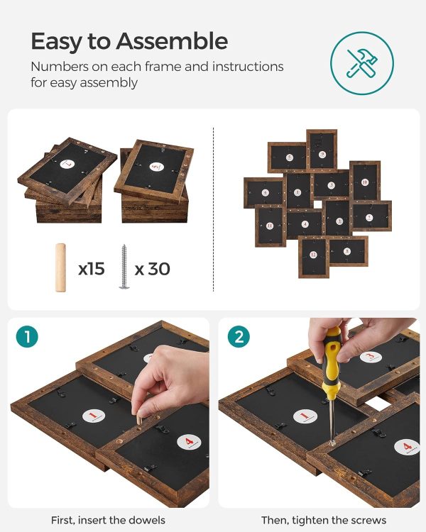 bulk purchase songmics 4x6 collage picture frames, 12-pack picture frames collage for wall decor, photo collage frame, multi picture frame set with glass front, assembly required, rustic brown trade price