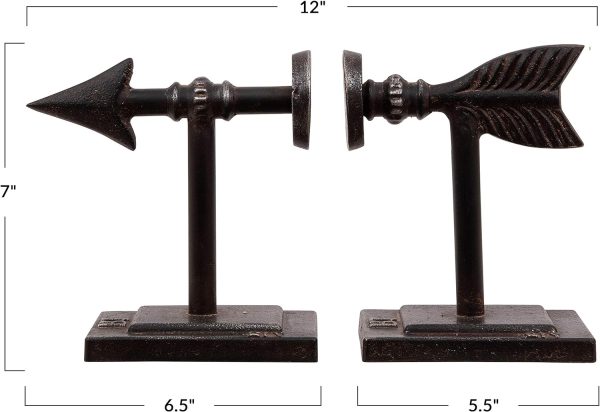 supplier direct creative co-op bronze arrow shaped cast iron bookends (set of 2 pieces) wholesale prices