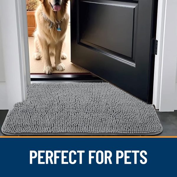 global sourcing olanly dog door mat for muddy paws 30x20, absorbs moisture and dirt, absorbent non-slip washable mat, quick dry chenille, mud mat for dogs, entry indoor door mat for inside floor, grey oem/odm services