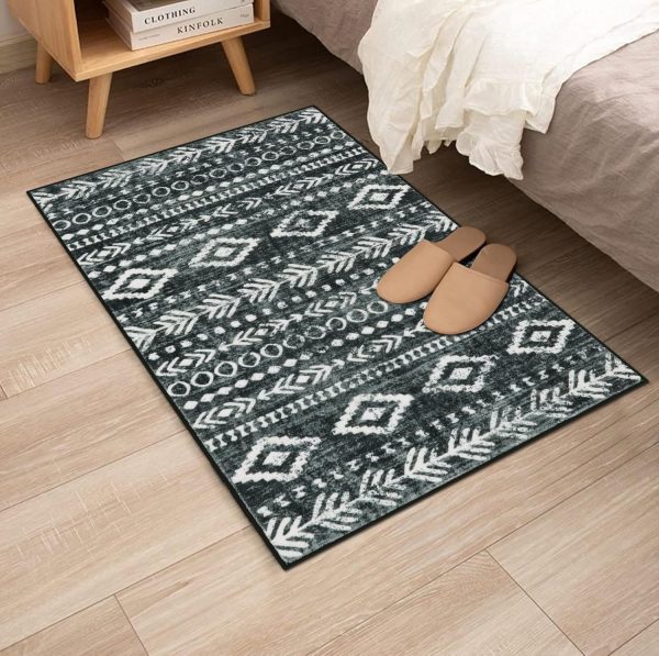 global sourcing lahome boho moroccan throw rug,washable black white 2x3 entryway rug non slip,low-pile soft bath mat rustic tribal kitchen farmhouse rugs for entry front door (2x3ft) oem/odm services