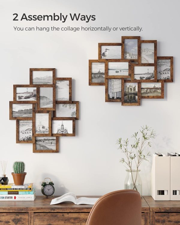 bulk purchase songmics collage picture frames, 4x6 picture frames collage for wall decor, 10 pack photo collage frame for gallery, multi family picture frame set, glass front, assembly required, rustic brown trade price