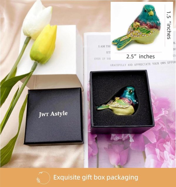 dropship from factory turquoise green bird trinket boxes hinged ,bird decor with crystals enamel jewelry box.necklace ring box earrings storage.collectible bird lover gifts figurines home decor . mass production supply