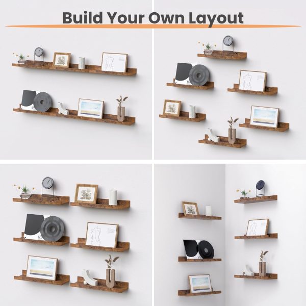 bulk purchase upsimples floating shelves for wall, wall shelves for decor storage set of 6, wall mounted wood shelves for bedroom, living room, bathroom, kitchen, picture ledge shelves, brown trade price