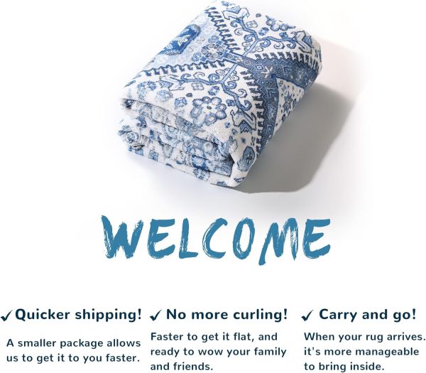 global sourcing area rug non-slip 2'x3' blue printed mini throw rugs washable low-pile entryway rug doormat for indoor front entrance kitchen bathroom bedroom living room nursery oem/odm services