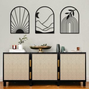 factory direct sokurdeg boho black metal wall decor black minimalist wall art large bohemian line metal wall art black boho wall art for bedroom bathroom living room (3 pack, 12 x 17 in) volume discount