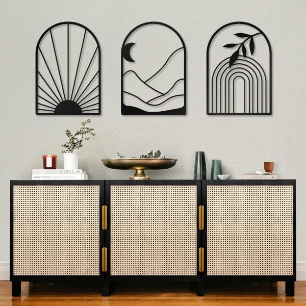 factory direct sokurdeg boho black metal wall decor black minimalist wall art large bohemian line metal wall art black boho wall art for bedroom bathroom living room (3 pack, 12 x 17 in) volume discount