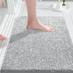 global sourcing yimobra bathroom rugs mat, extra soft comfortable bath rugs, non-slip, water absorbent and thick bathroom floor mats, machine washine, shaggy rugs for shower bathtubs, 24" x 17", grey&white oem/odm services