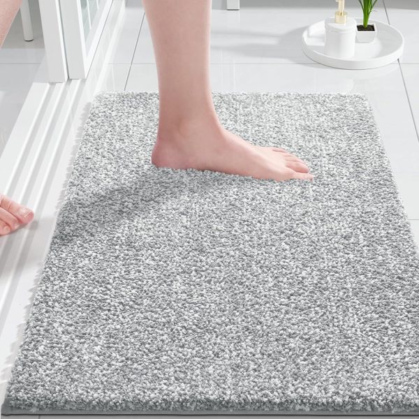 global sourcing yimobra bathroom rugs mat, extra soft comfortable bath rugs, non-slip, water absorbent and thick bathroom floor mats, machine washine, shaggy rugs for shower bathtubs, 24" x 17", grey&white oem/odm services