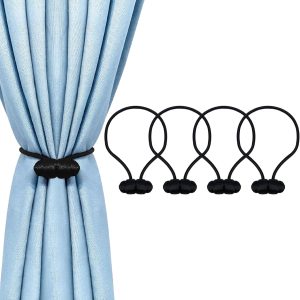 bulk purchase tifanso black magnetic curtain tiebacks - 4pcs curtain tie backs for curtains, decorative curtain ties holdbacks for drapes, boho drapery tiebacks, no drill curtain hooks for bedroom, farmhouse decor factory discount