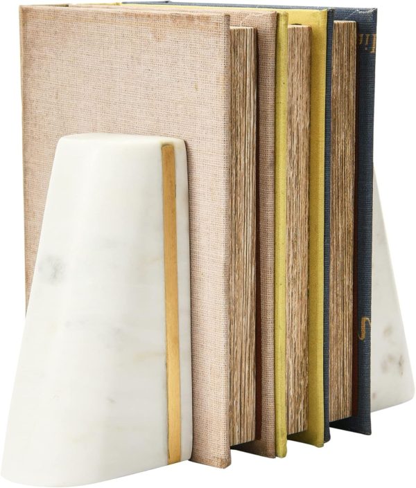supplier direct main + mesa geometric marble bookends with brass inlay, white wholesale prices